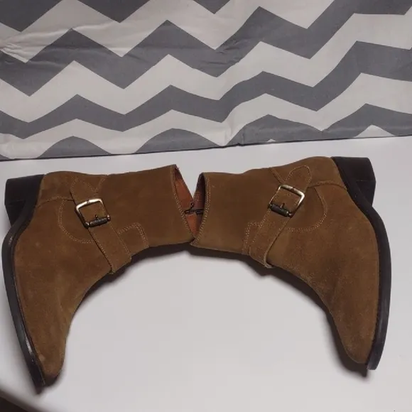 Frye Brown Ankle Boots with Suede Material and Side Zipper