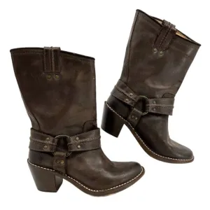 Frye Brown Carmen Harness Heeled Boots | Size 6.5 US