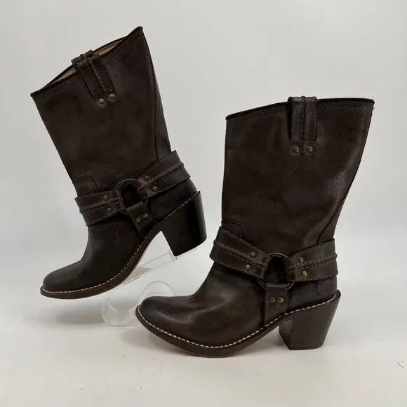 Frye Brown Carmen Harness Heeled Boots | Size 6.5 US