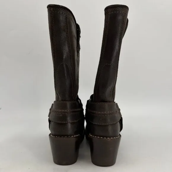 Frye Brown Carmen Harness Heeled Boots | Size 6.5 US