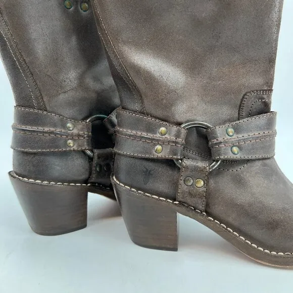 Frye Brown Carmen Harness Heeled Boots | Size 6.5 US