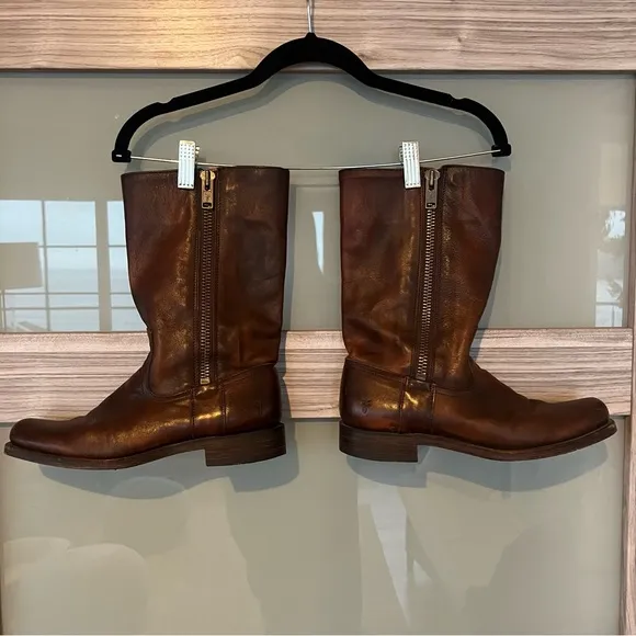 Frye Brown Leather Heath Boots