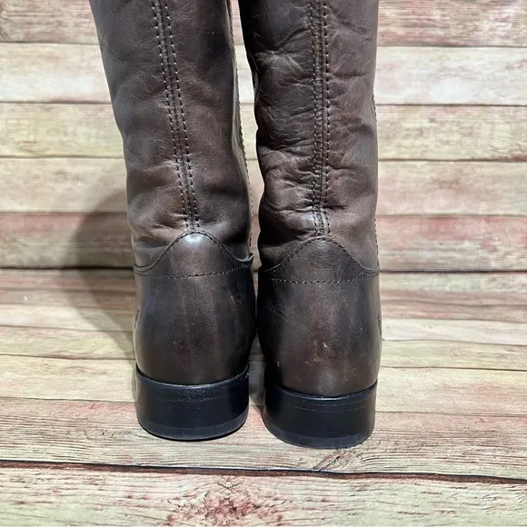 Frye Brown Leather Melissa 2 Pull Up Boots