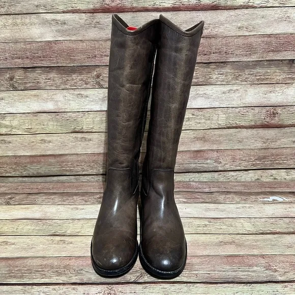 Frye Brown Leather Melissa 2 Pull Up Boots