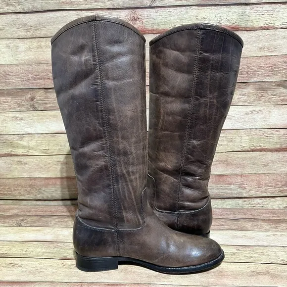 Frye Brown Leather Melissa 2 Pull Up Boots