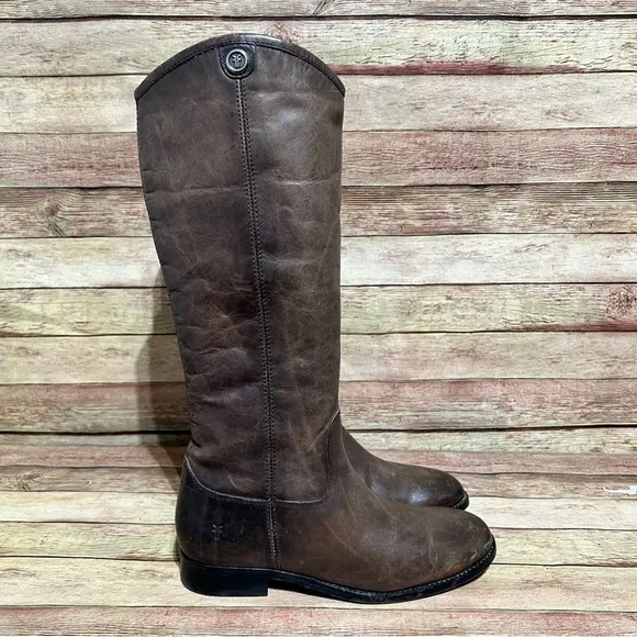 Frye Brown Leather Melissa 2 Pull Up Boots