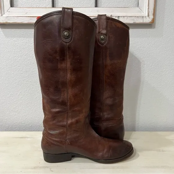 Frye Brown Leather Melissa Button Boots