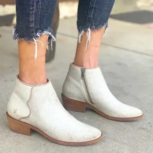 FRYE / Carson Piping ivory nubuck low heel ankle booties 8.5
