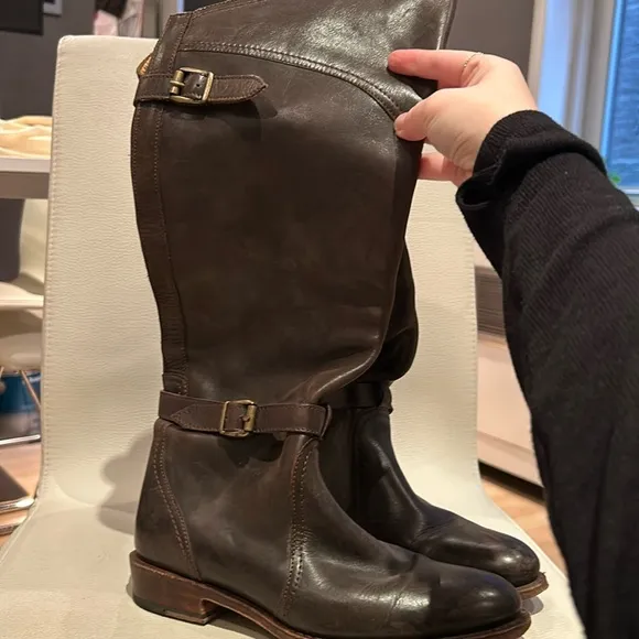 Frye Classic Riding Boots with Brushed Gold Buckles