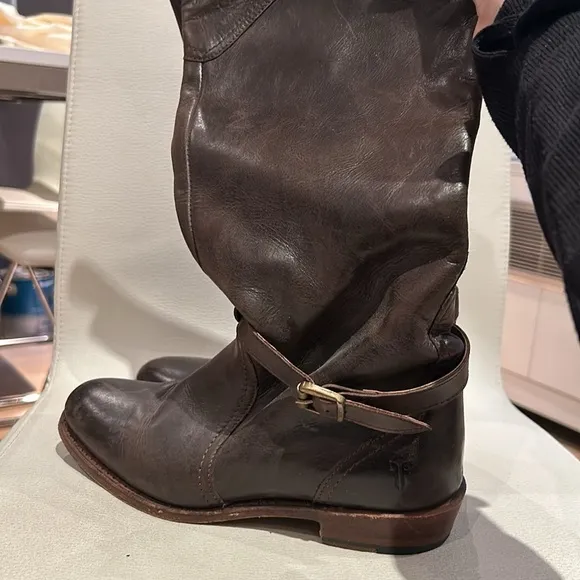 Frye Classic Riding Boots with Brushed Gold Buckles