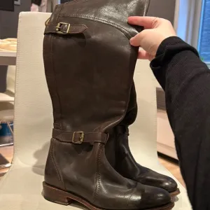 Frye Classic Riding Boots with Brushed Gold Buckles