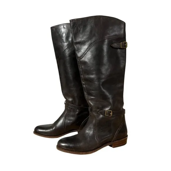 Frye Dorado Riding Dark Brown Leather Equestrian Riding Boots Size 8.5