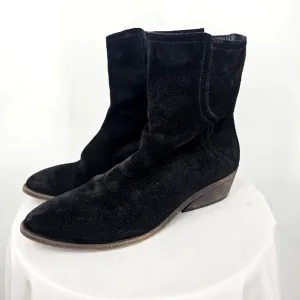 FRYE Farrah Black Suede Ankle Boots | Distressed Leather Sz 8.5
