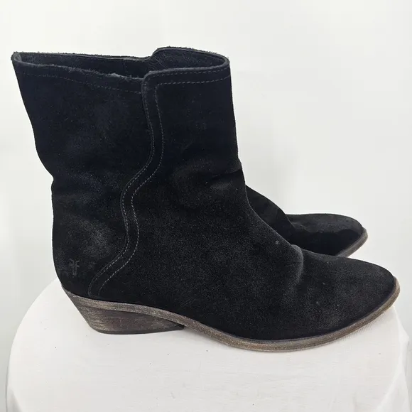 FRYE Farrah Black Suede Ankle Boots | Distressed Leather Sz 8.5