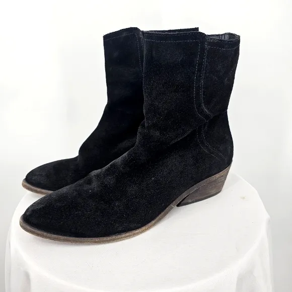 FRYE Farrah Black Suede Ankle Boots | Distressed Leather Sz 8.5