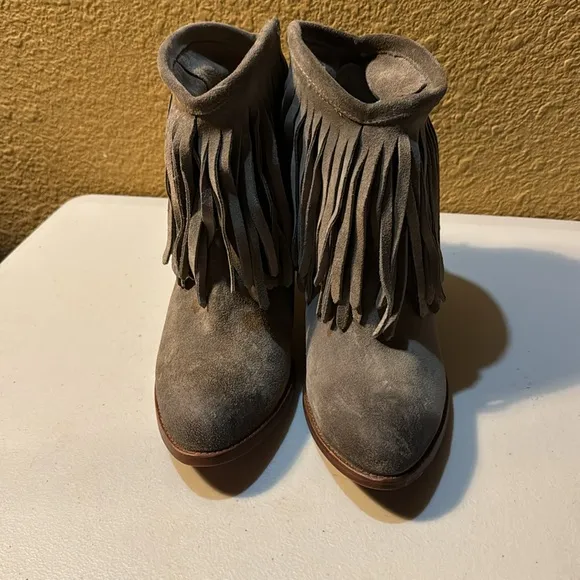 Frye Fringe Dark Grey Booties. Size 8.5 B