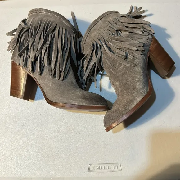 Frye Fringe Dark Grey Booties. Size 8.5 B