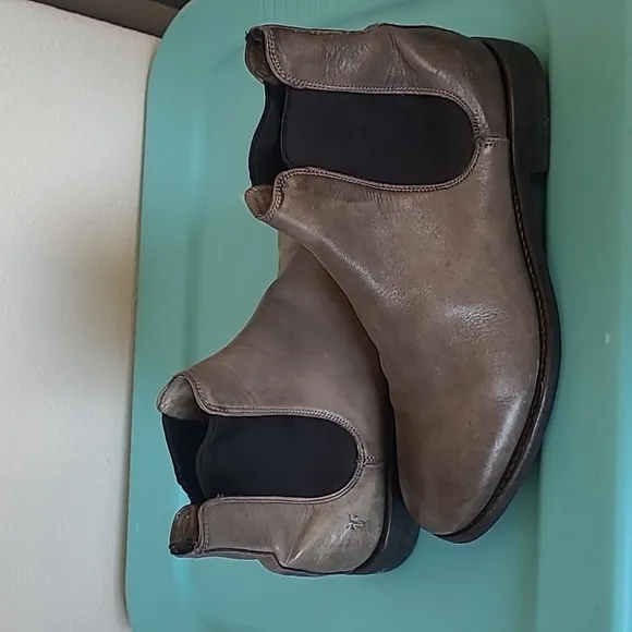 Frye Gray Leather Slip-on Ankle Boots Size 8.5