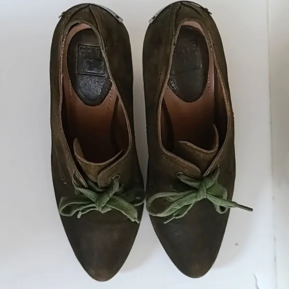 Frye Harlow Oxford Lace Up Heels Brown Western Suede Boots Shoes Distressed 10