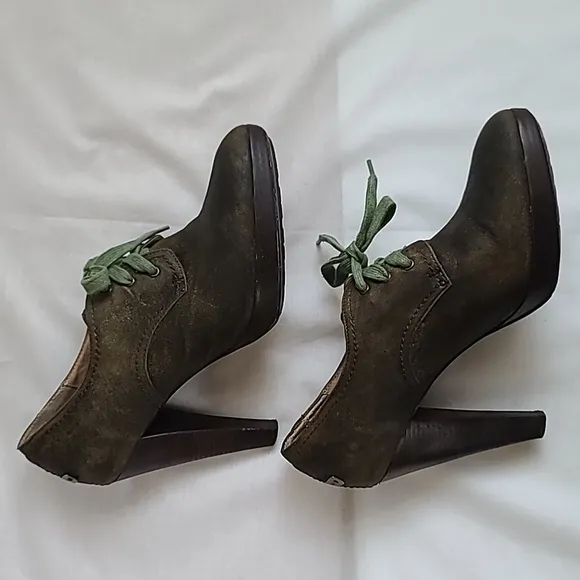 Frye Harlow Oxford Lace Up Heels Brown Western Suede Boots Shoes Distressed 10