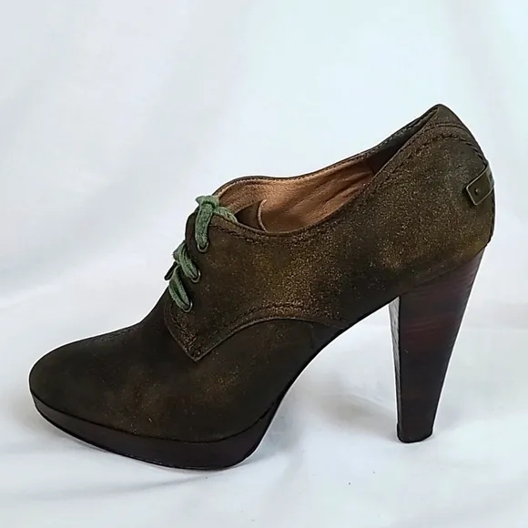 Frye Harlow Oxford Lace Up Heels Brown Western Suede Boots Shoes Distressed 10