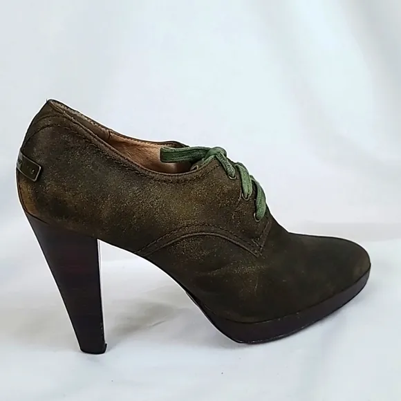 Frye Harlow Oxford Lace Up Heels Brown Western Suede Boots Shoes Distressed 10