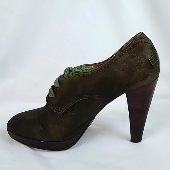 Frye Harlow Oxford Lace Up Heels Brown Western Suede Boots Shoes Distressed 10