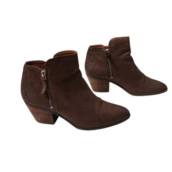 Frye Judith Double Zip Leather Booties Boots Women's Size 8.5 in Cognac