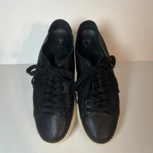 Frye Lena Low Lace Black Leather Fashion Low Top Sneakers, womens size 7. Laces
