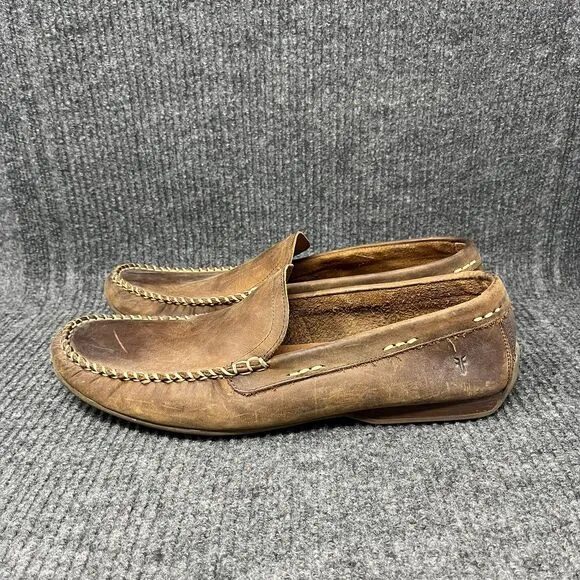 Frye Lewis Venetian Tan Brown Leather Loafers Driving Slip On Casual Mens 13 D