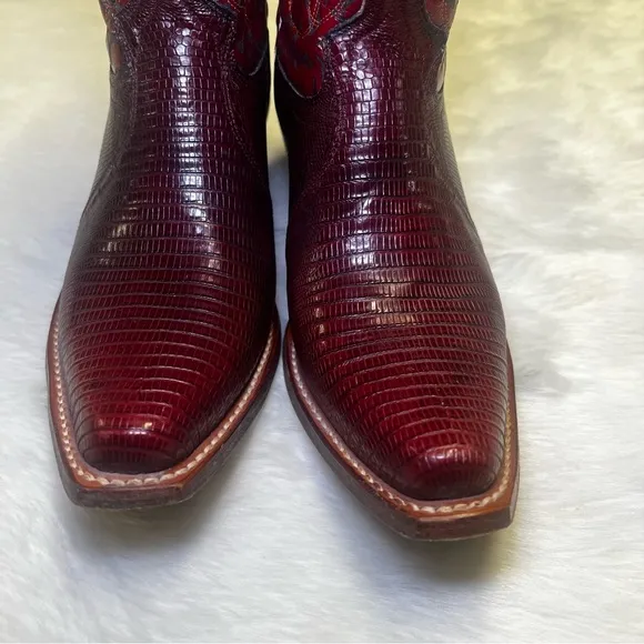 Frye Lily Lizard Leather Womens Cowboy Boots Sz 8.5 Daisy Duke Burgundy Vintage