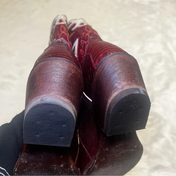 Frye Lily Lizard Leather Womens Cowboy Boots Sz 8.5 Daisy Duke Burgundy Vintage