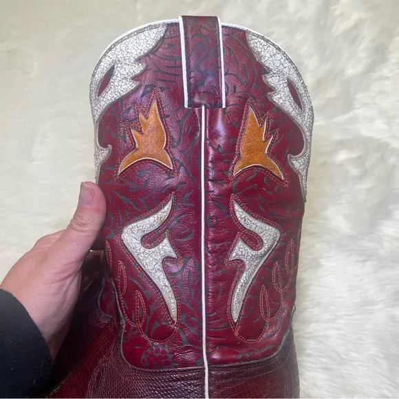 Frye Lily Lizard Leather Womens Cowboy Boots Sz 8.5 Daisy Duke Burgundy Vintage