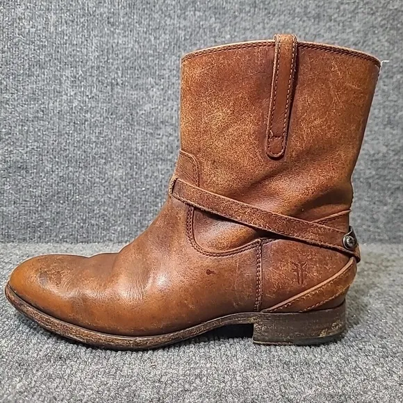 Frye Lindsay Plate Short Pull On Strap Boots Womens  6.5 Brown Leather Western