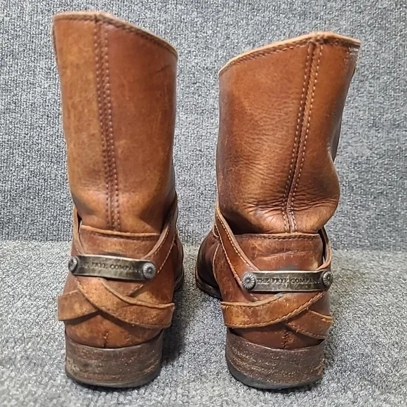 Frye Lindsay Plate Short Pull On Strap Boots Womens  6.5 Brown Leather Western