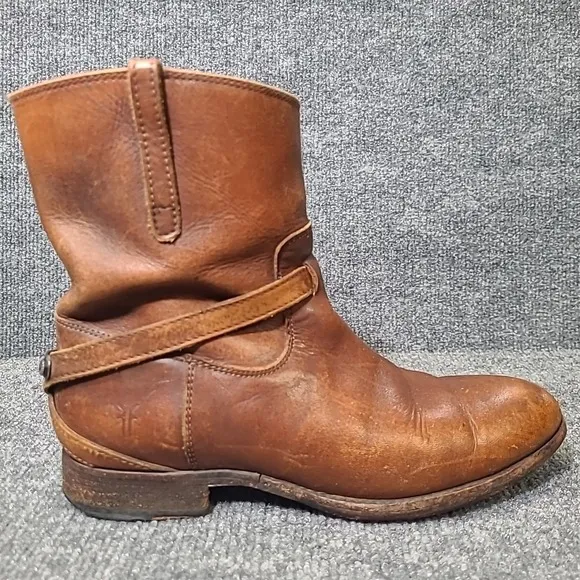 Frye Lindsay Plate Short Pull On Strap Boots Womens  6.5 Brown Leather Western