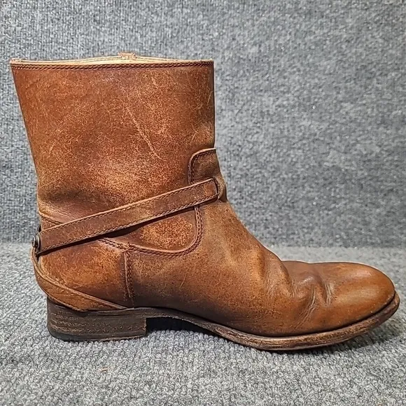 Frye Lindsay Plate Short Pull On Strap Boots Womens  6.5 Brown Leather Western