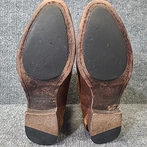 Frye Lindsay Plate Short Pull On Strap Boots Womens  6.5 Brown Leather Western