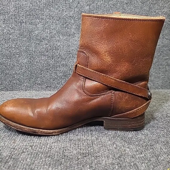 Frye Lindsay Plate Short Pull On Strap Boots Womens  6.5 Brown Leather Western