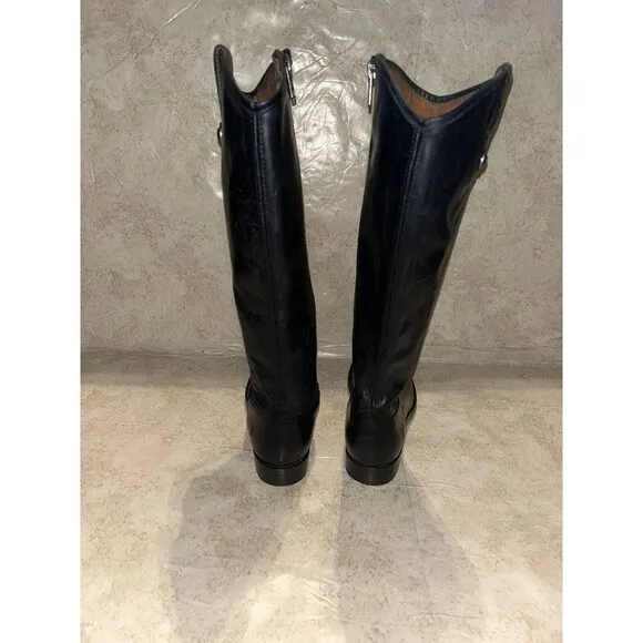 Frye Melissa Black Leather Zip Up Lug Equestrian Inspired Tall Boots Size 6 B