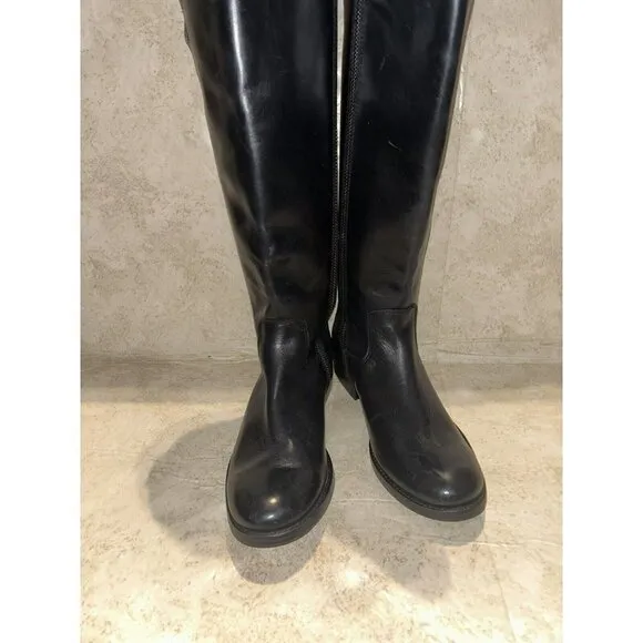 Frye Melissa Black Leather Zip Up Lug Equestrian Inspired Tall Boots Size 6 B