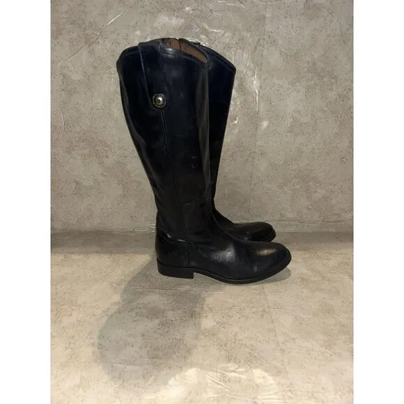 Frye Melissa Black Leather Zip Up Lug Equestrian Inspired Tall Boots Size 6 B
