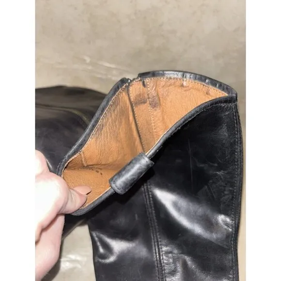 Frye Melissa Black Leather Zip Up Lug Equestrian Inspired Tall Boots Size 6 B