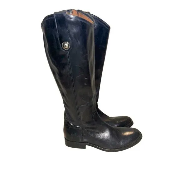 Frye Melissa Black Leather Zip Up Lug Equestrian Inspired Tall Boots Size 6 B
