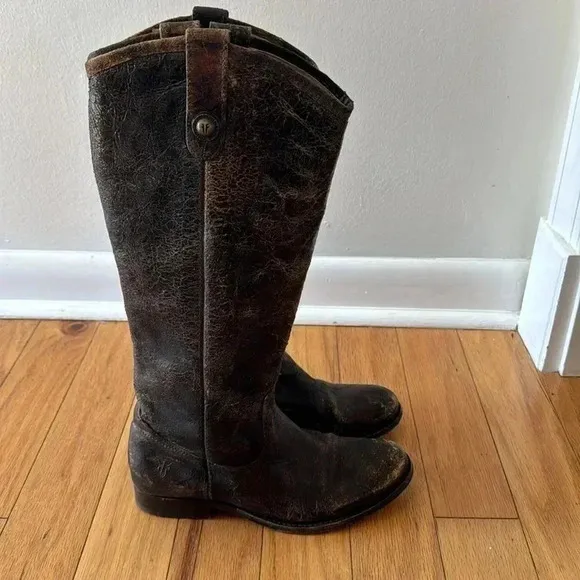 FRYE Melissa Button Glazed Distressed Vintage Cracked Leather Tall Boots Sz 7
