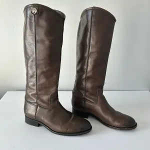 Frye Melissa Button Leather Tall Shaft Pull on Boots Size 6 Color is Brown