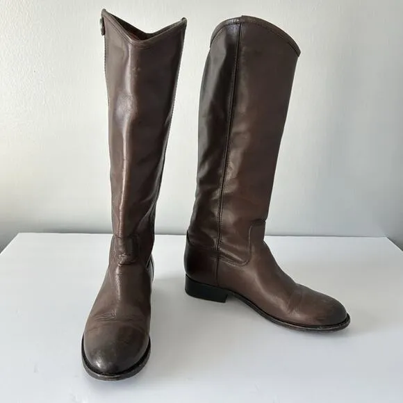 Frye Melissa Button Leather Tall Shaft Pull on Boots Size 6 Color is Brown