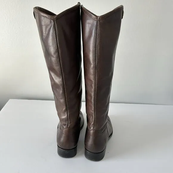 Frye Melissa Button Leather Tall Shaft Pull on Boots Size 6 Color is Brown