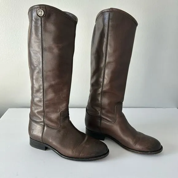 Frye Melissa Button Leather Tall Shaft Pull on Boots Size 6 Color is Brown