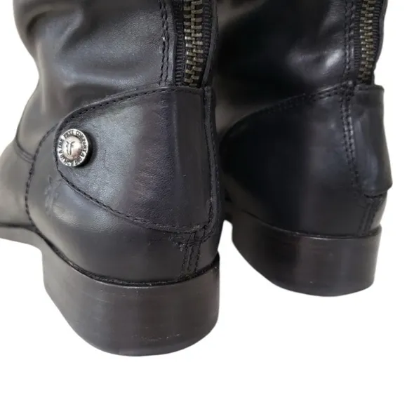 FRYE Melissa Button / Zip Back Leather Boots in Classic Black Size 6.5